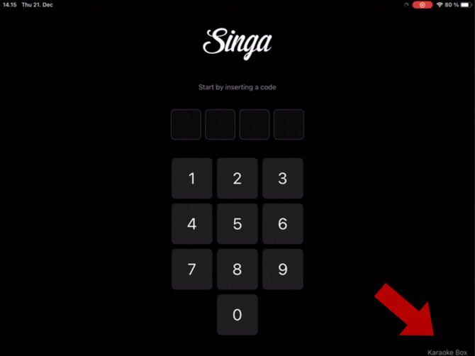 Singa Karaoke Box - Pincode view