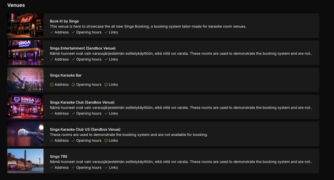 Venues page